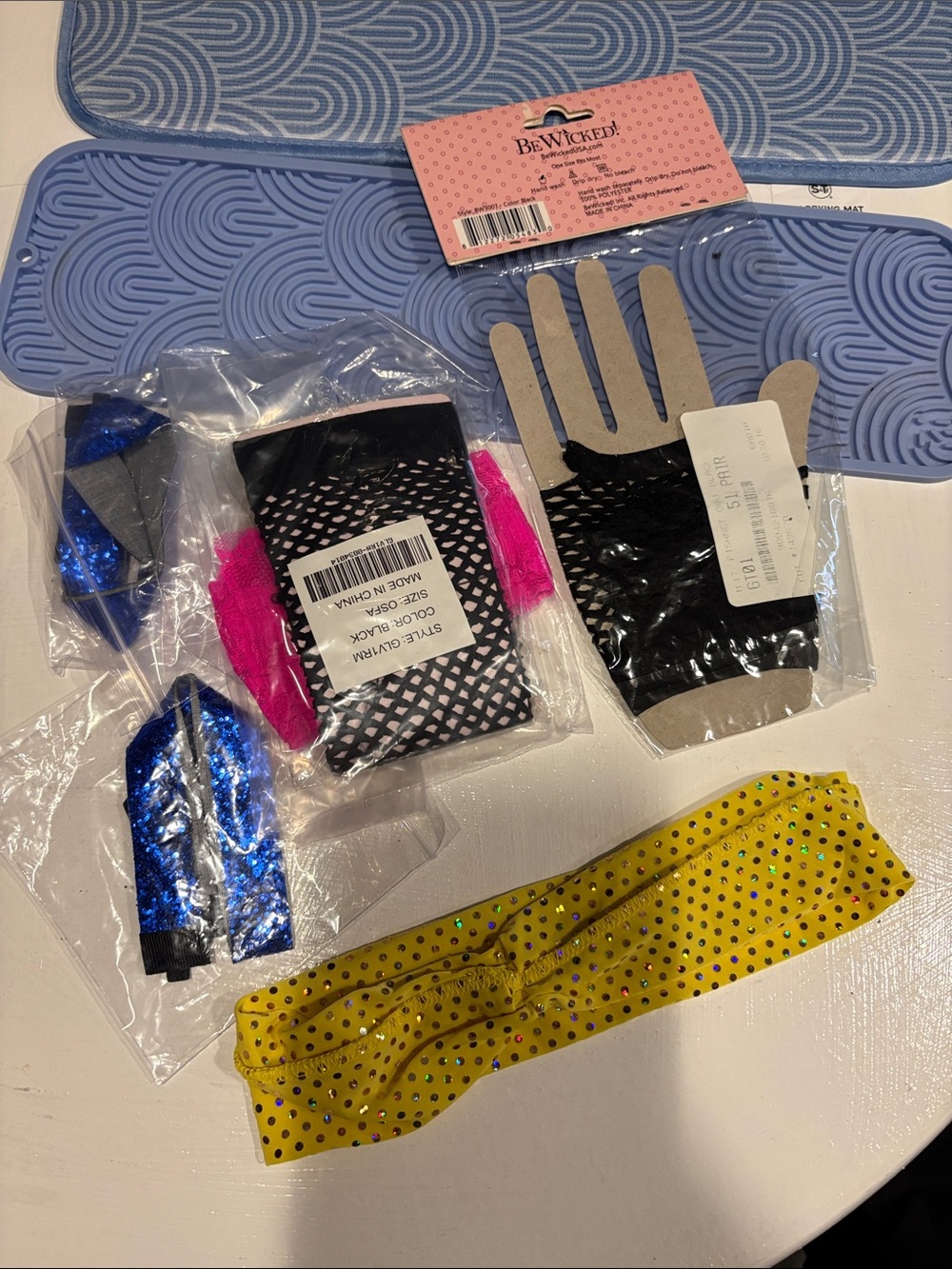 Assorted Costume Accessories - Yellow Sequin Headband & Fingerless Gloves